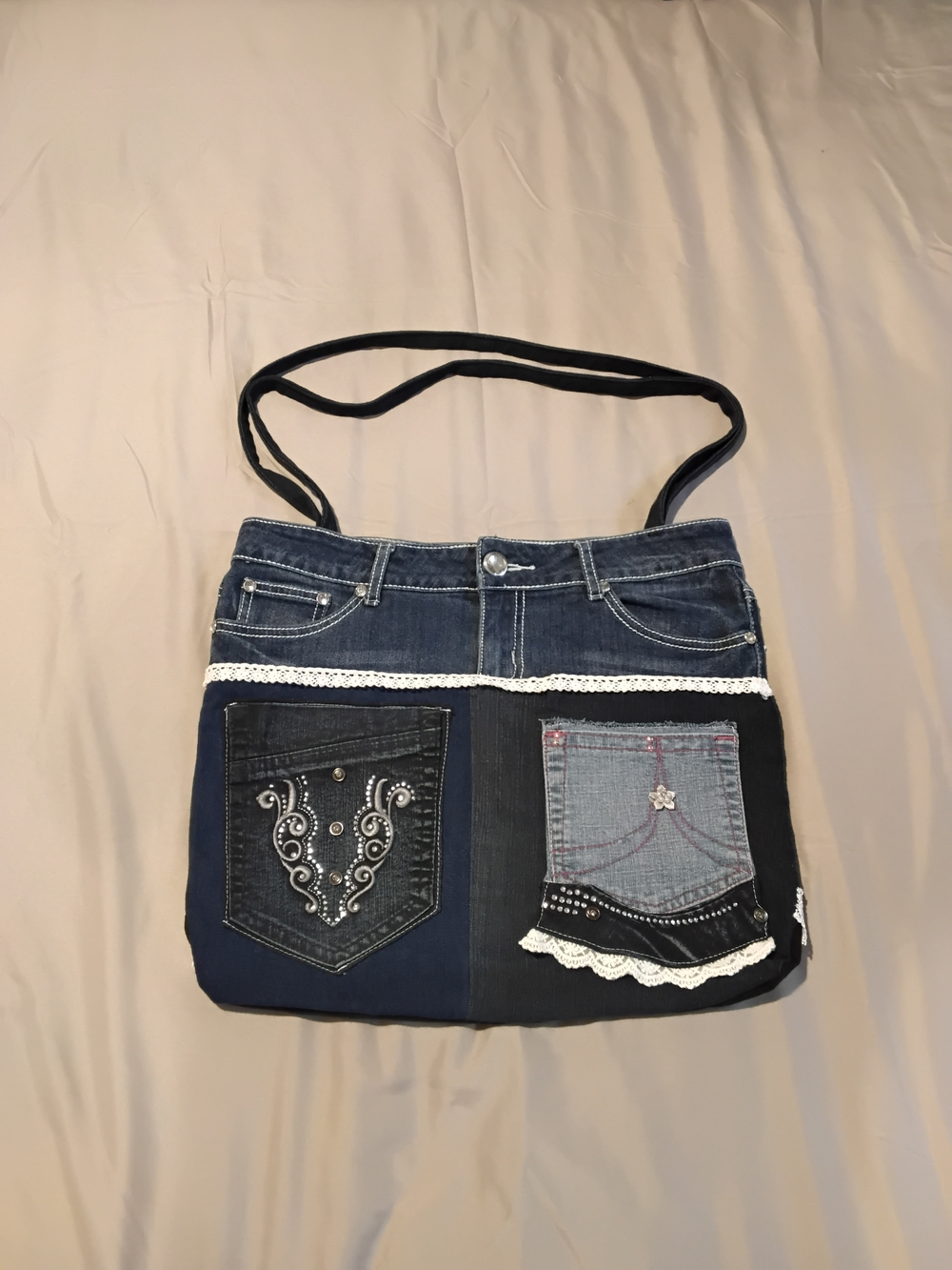 Rue21 Patchwork Denim Shoulder Bag in Dark and Light Blue